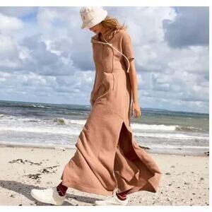Free People Beach XS / S Ocean Avenue Hooded Maxi Brown Cover Up Baggy